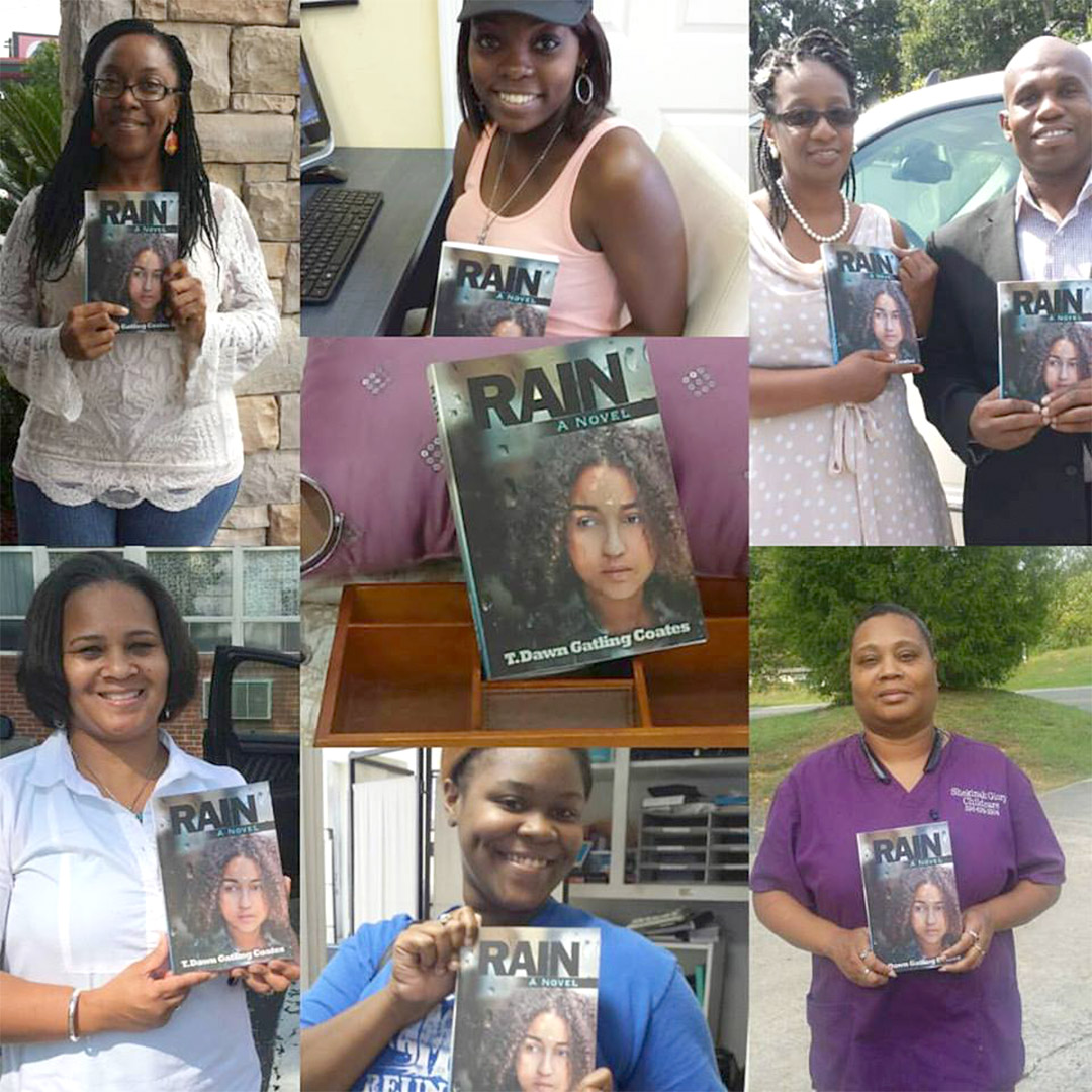 Readers holding their copies of Rain